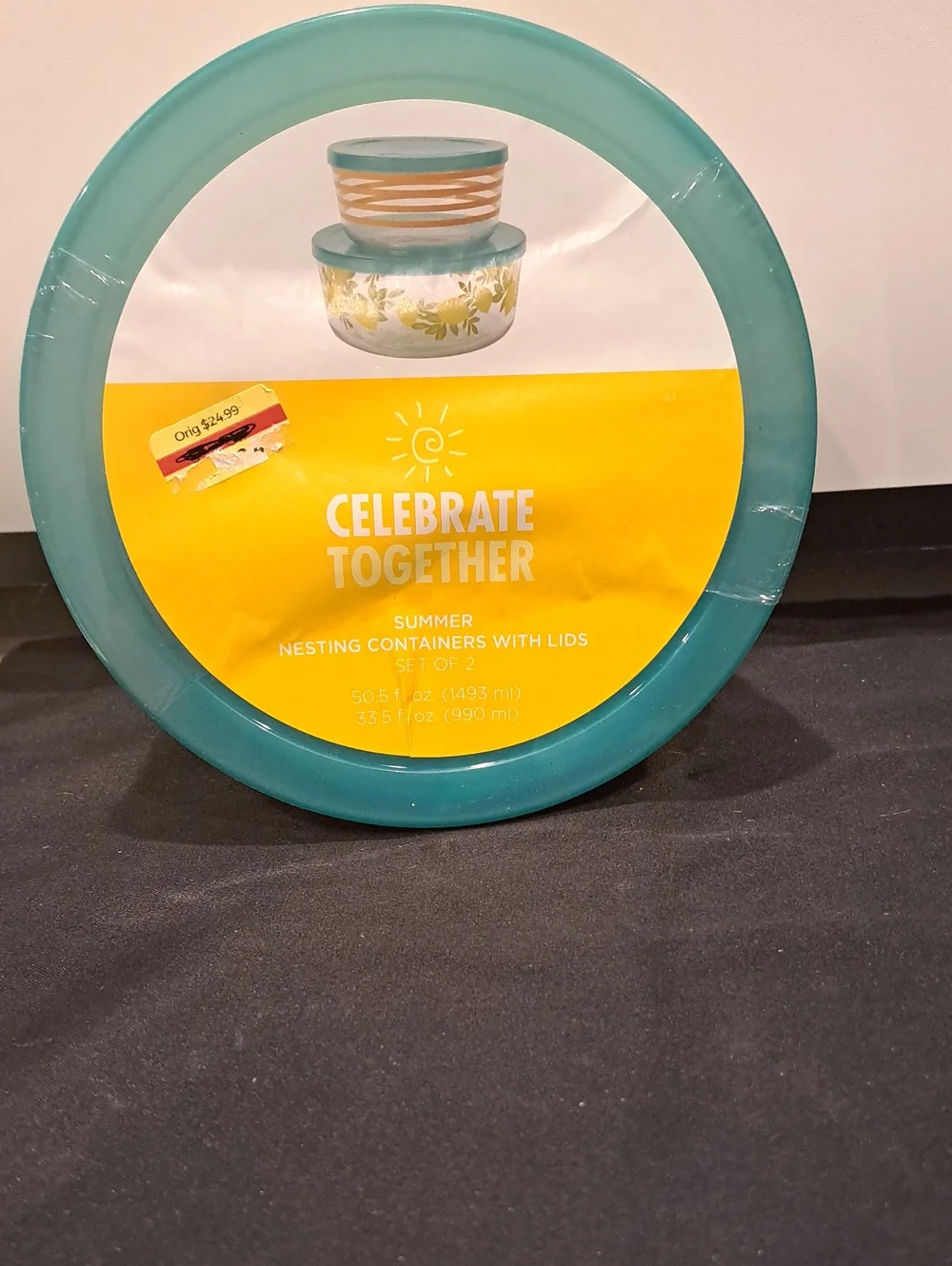 NWT Celebrate Together Summer Nesting Containers Set Of 2 W/lids. Citrus & Strip